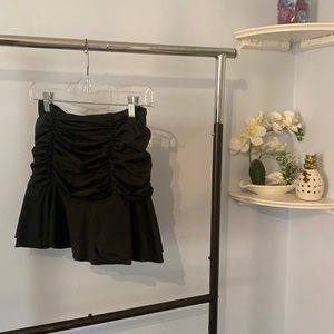 Drop waist ruched skirt with flounce bottom